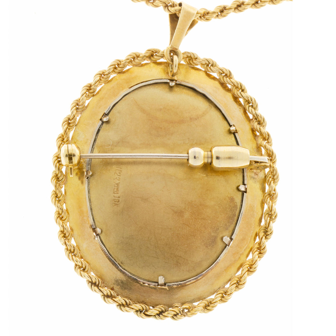 Vintage Portrait Painting 18k Gold 24 Inch Chain .03ct Diamond Pendant Italian – image 11
