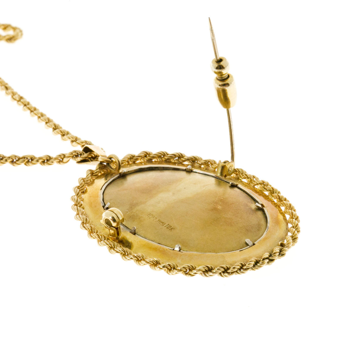Vintage Portrait Painting 18k Gold 24 Inch Chain .03ct Diamond Pendant Italian – image 4