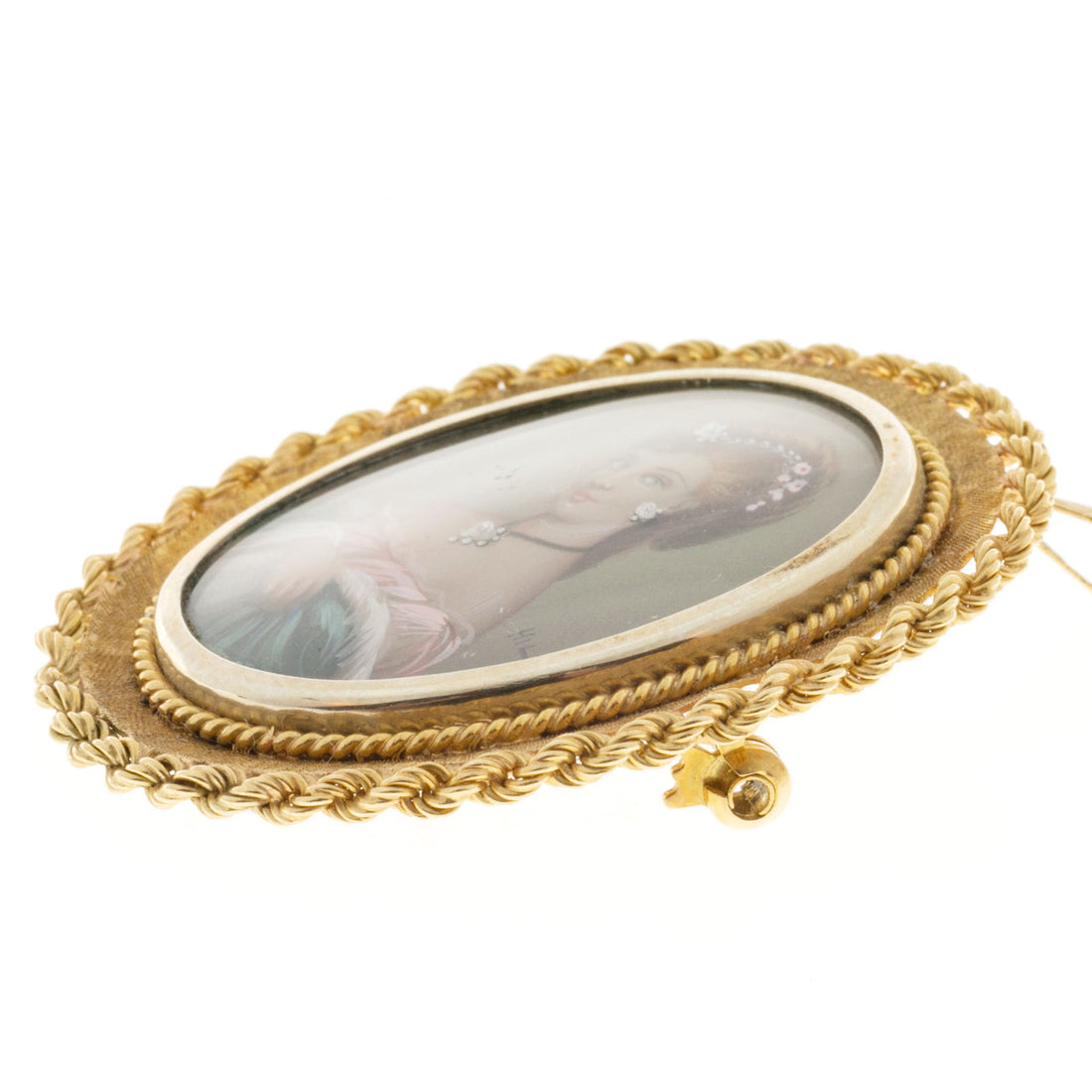 Vintage Portrait Painting 18k Gold 24 Inch Chain .03ct Diamond Pendant Italian – image 8