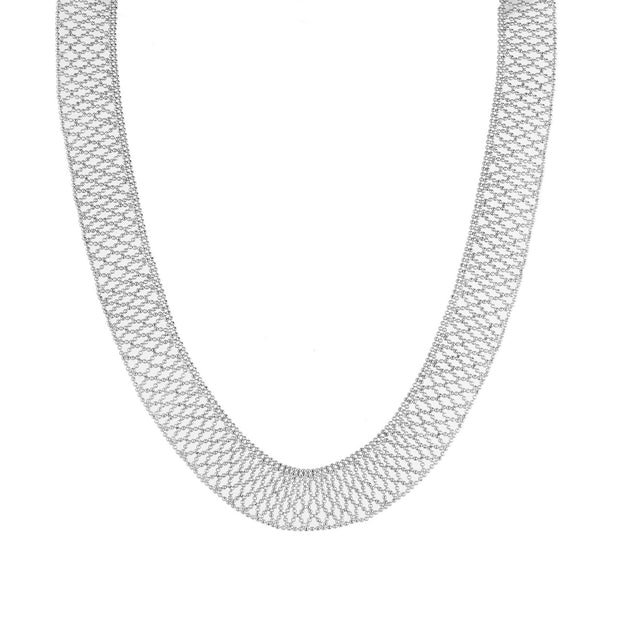 GZ Platinum Faceted Bead Mesh Necklace
