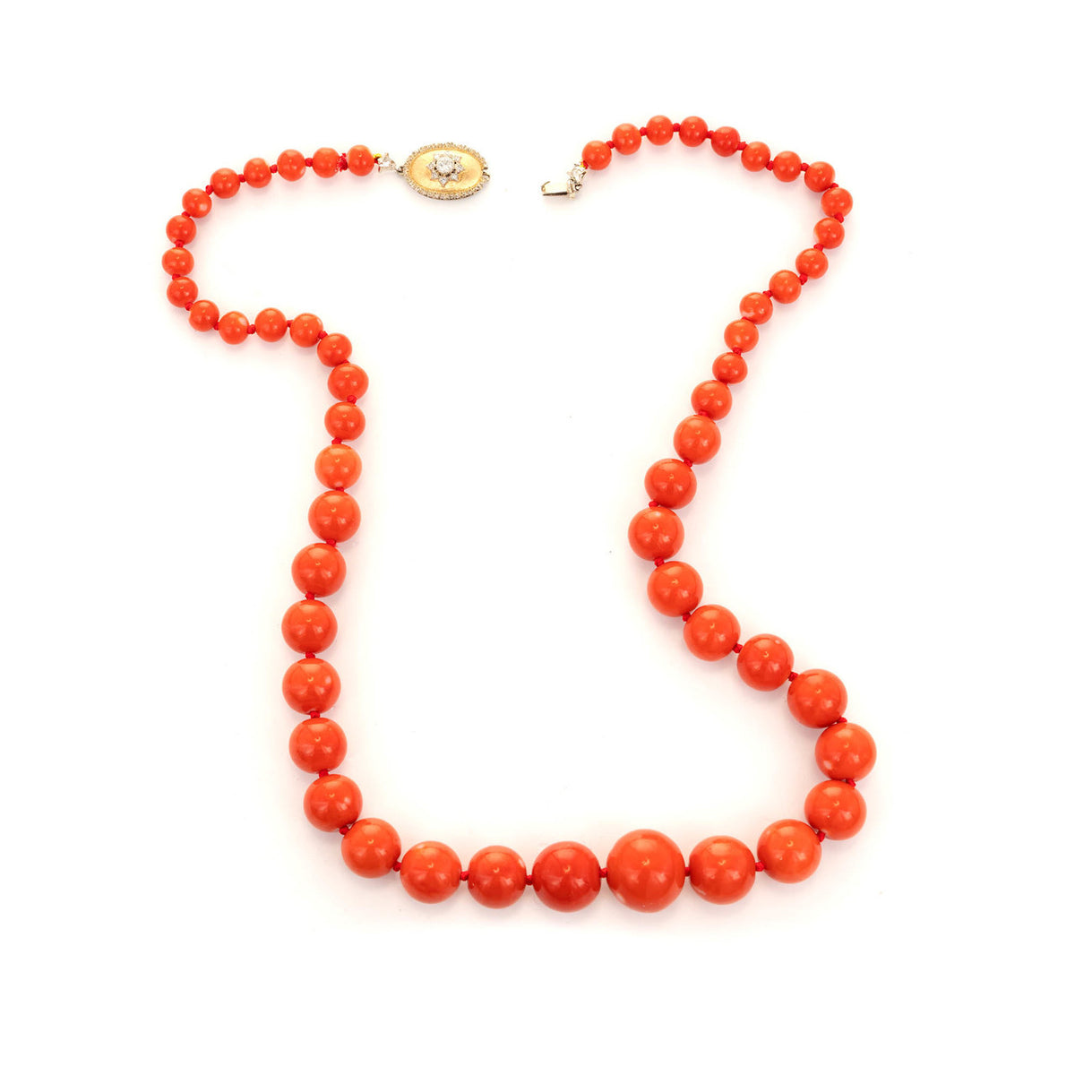 GIA Certified Natural Coral Diamond Yellow Gold Necklace