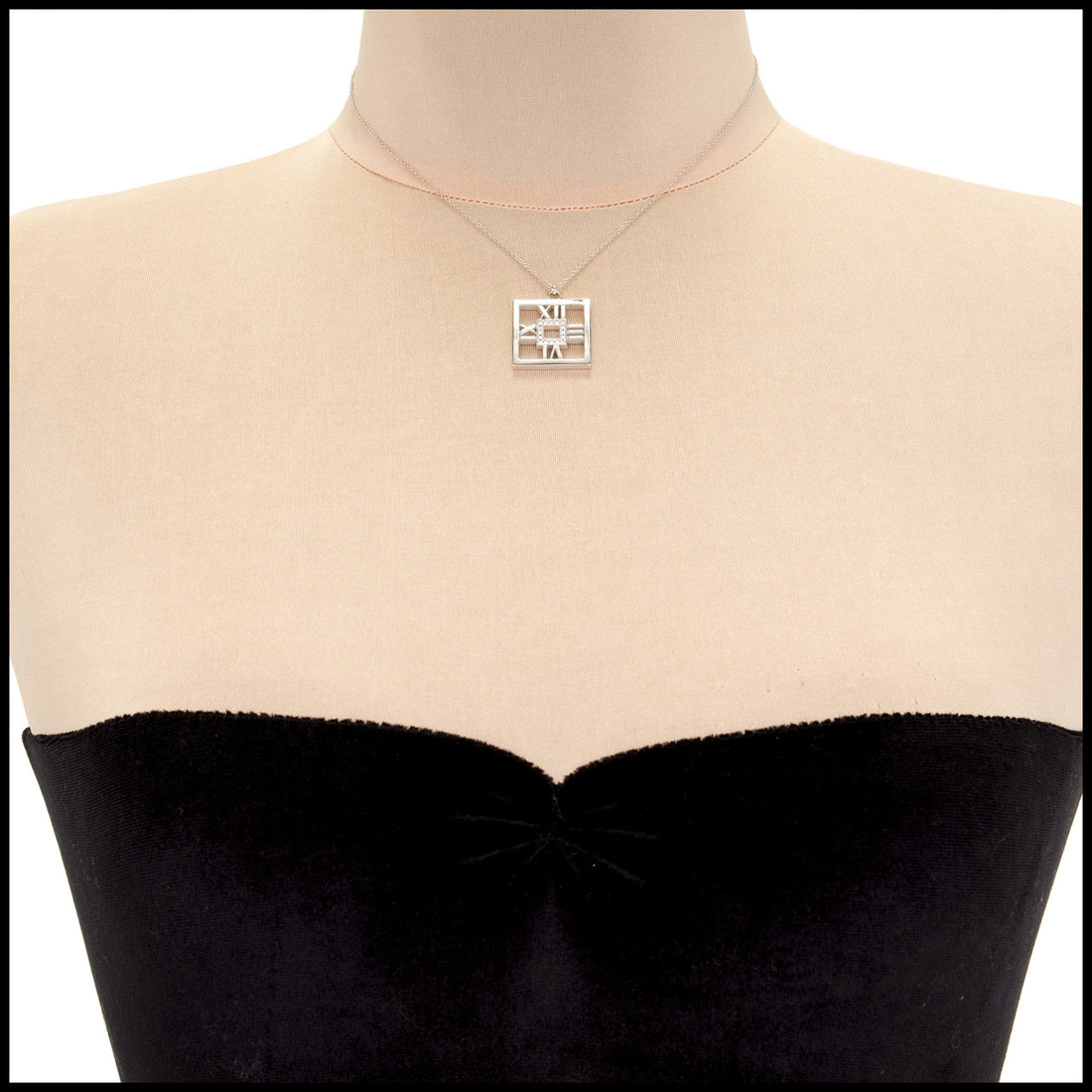 Tiffany & Co Atlas 18k White Gold Pendant Necklace .22ct Diamond Square – image 5