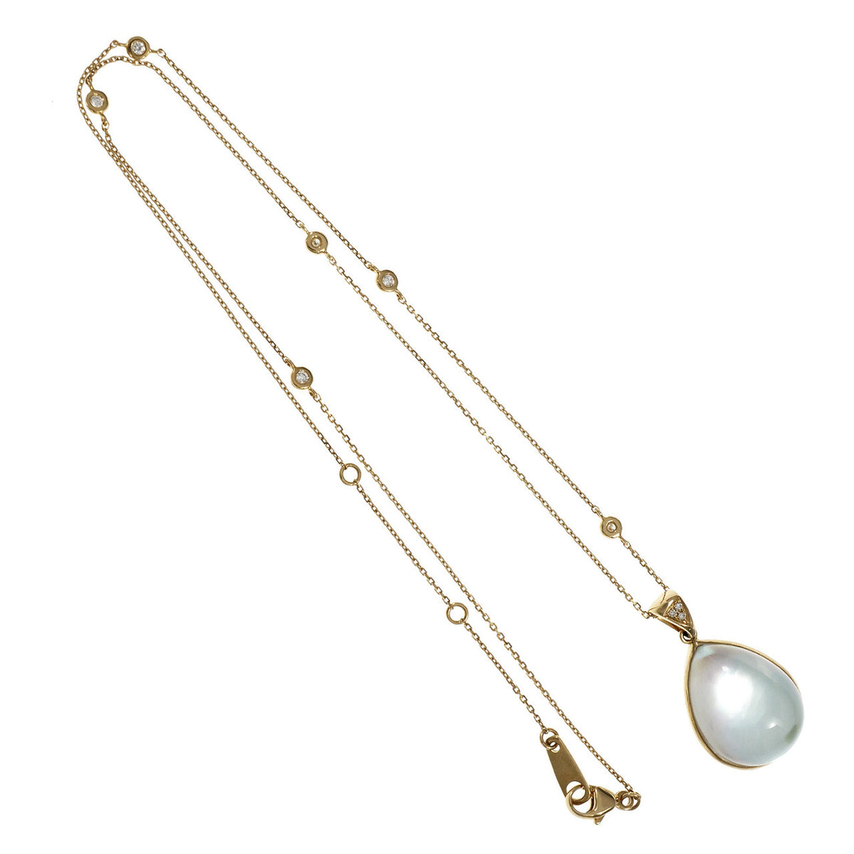 Blue Topaz Mother Of Pearl Necklace 18k Gold Diamond Station  Chain