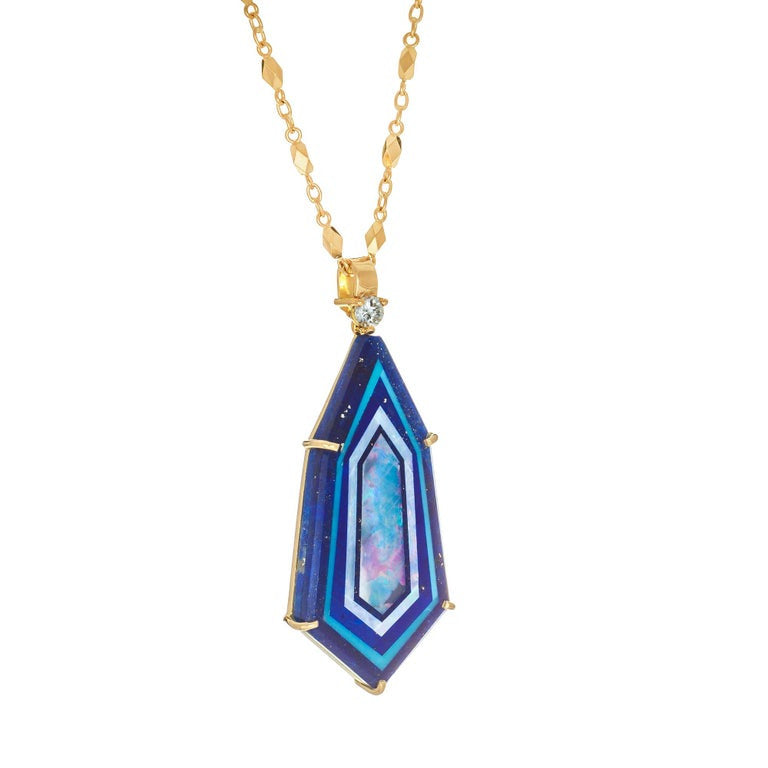 James Kaufman Lapis Turquoise Opal Inlay Diamond Gold Pendant Necklace – image 2