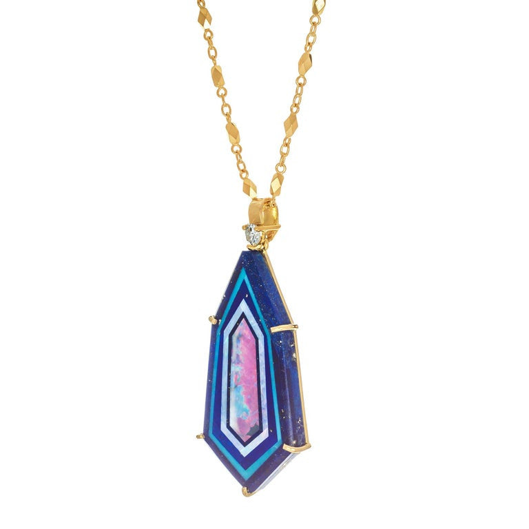 James Kaufman Lapis Turquoise Opal Inlay Diamond Gold Pendant Necklace – image 3