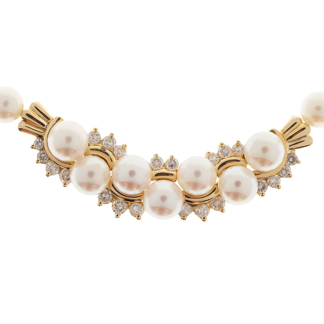 Vintage 1960 Pearl 14k Yellow Gold Diamond 6.25mm Necklace 1.00ct – image 5