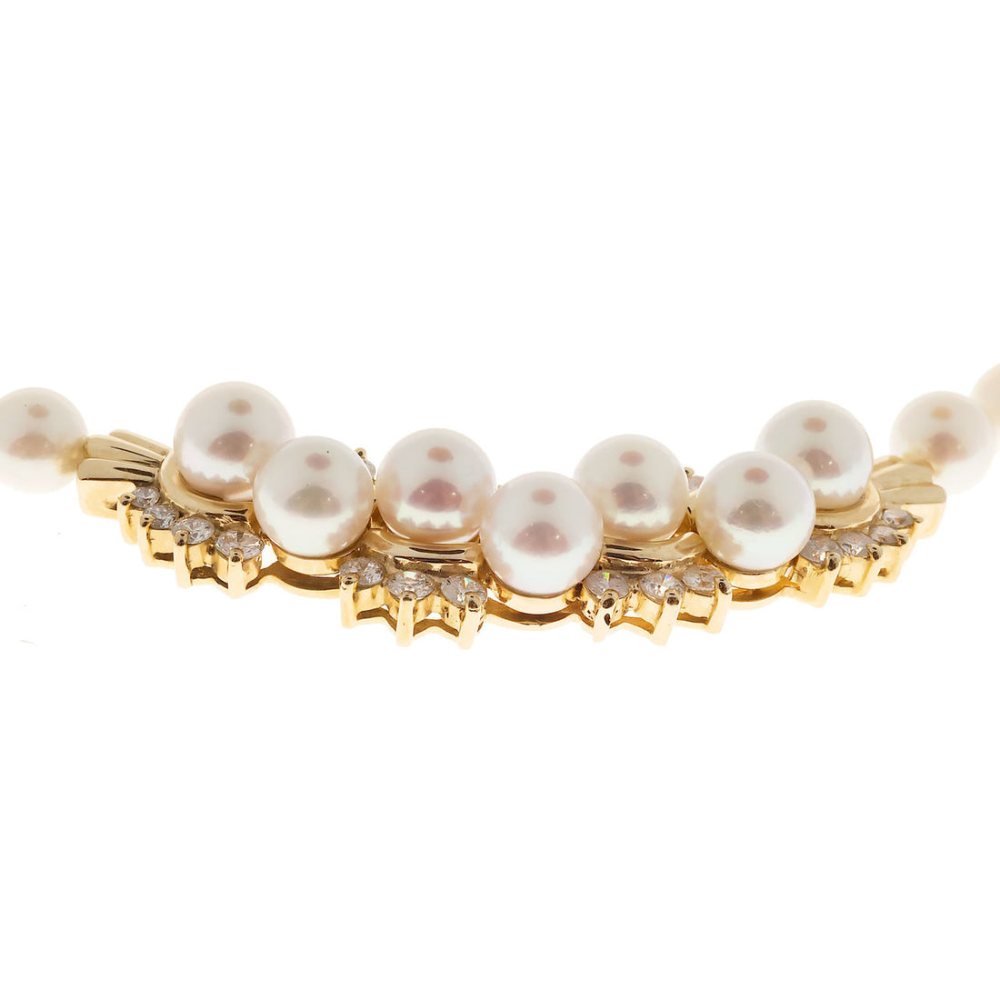 Vintage 1960 Pearl 14k Yellow Gold Diamond 6.25mm Necklace 1.00ct – image 9