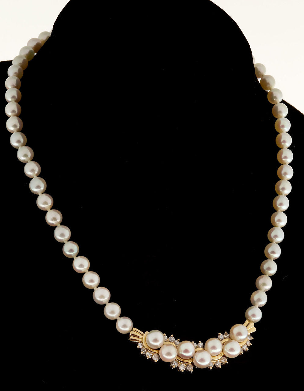 Vintage 1960 Pearl 14k Yellow Gold Diamond 6.25mm Necklace 1.00ct – image 13