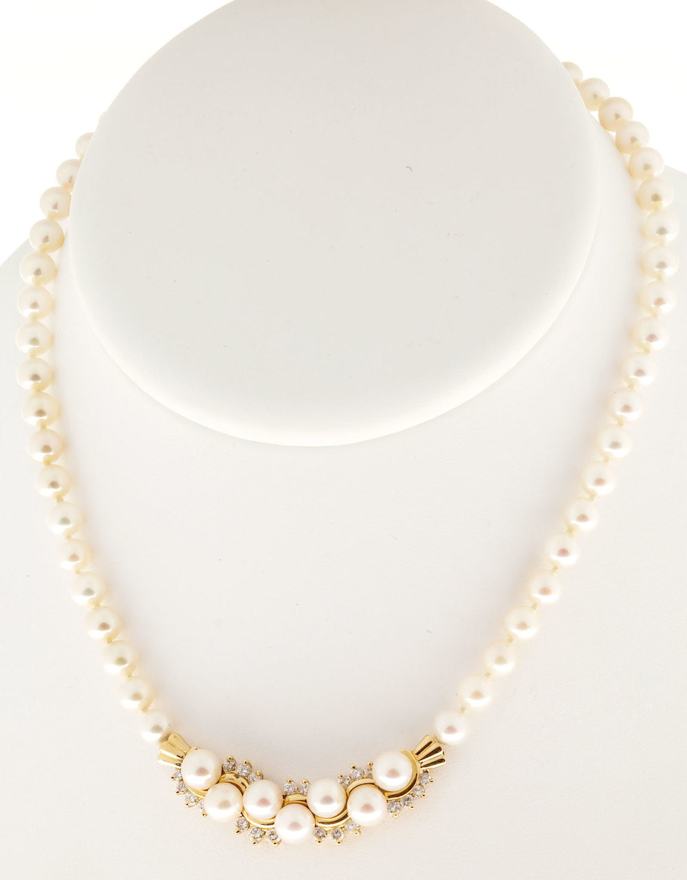 Vintage 1960 Pearl 14k Yellow Gold Diamond 6.25mm Necklace 1.00ct – image 15