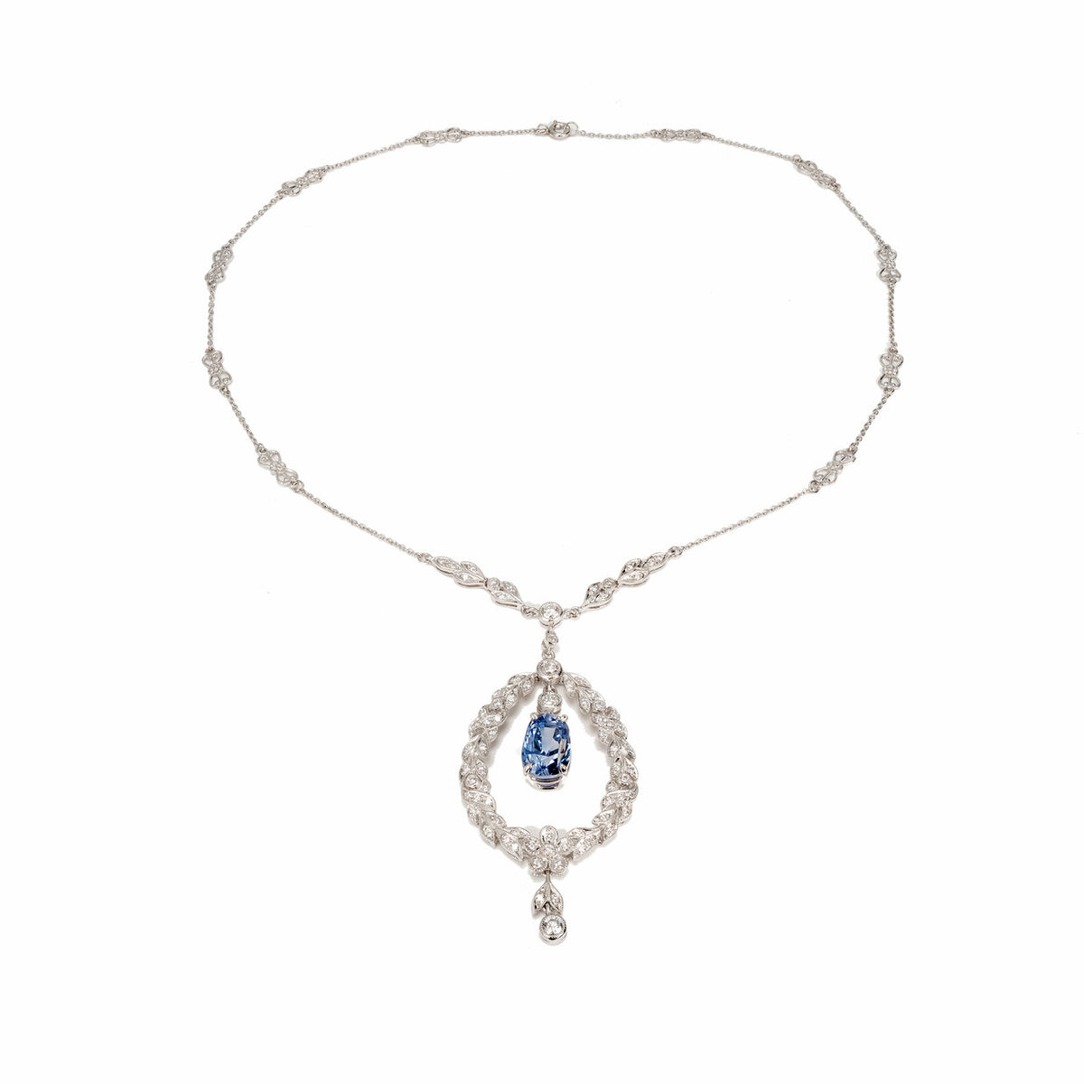 5.58 Carat  Blue Sapphire Diamond Platinum Pendant Necklace – image 2
