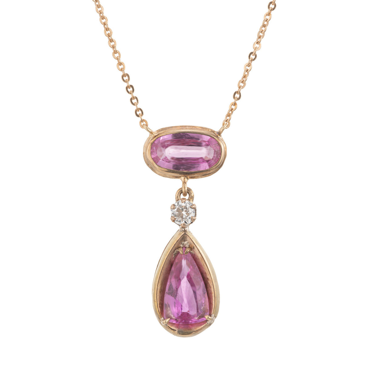 GIA Certified 4.85 Carat Pear Pink Sapphire Diamond Rose Gold Pendant Necklace