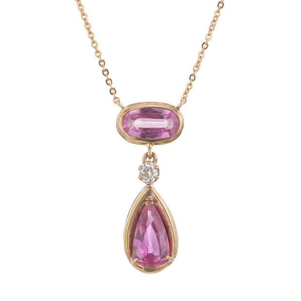 GIA Certified 4.85 Carat Pear Pink Sapphire Diamond Rose Gold Pendant Necklace