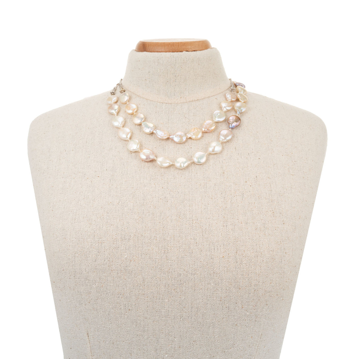 Freshwater Coin Pearl 36 Inch Necklace 18k White Gold Chain &amp; Diamonds – image 4