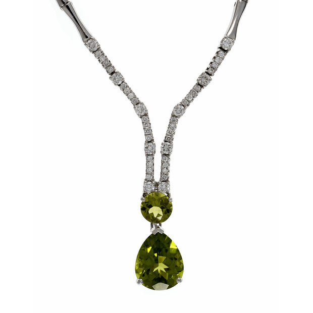 Estate Peridot Diamond Italian Necklace Pendant 18k White Gold