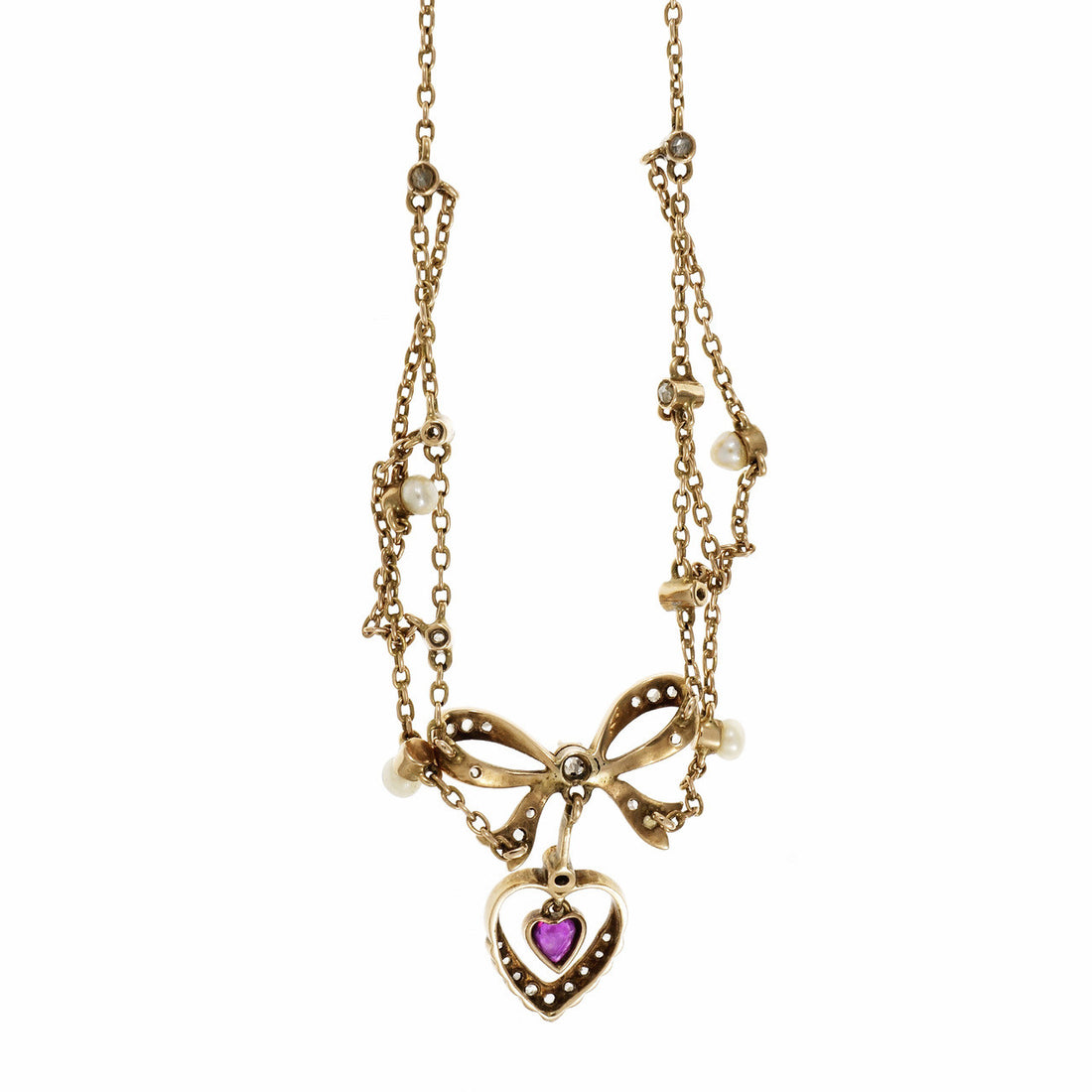 Victorian Natural GIA Heart Ruby Necklace 14k Gold Pearl Rose Cut Diamond – image 2