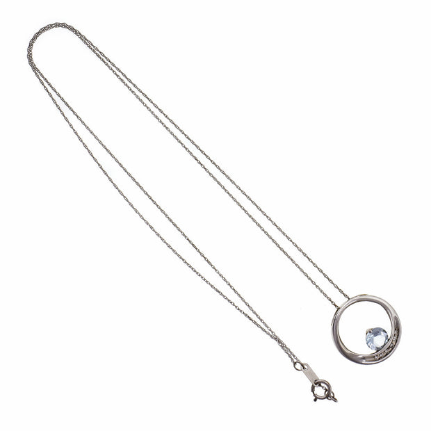 Topaz and Diamond 10k White Gold Circle Pendant Necklace