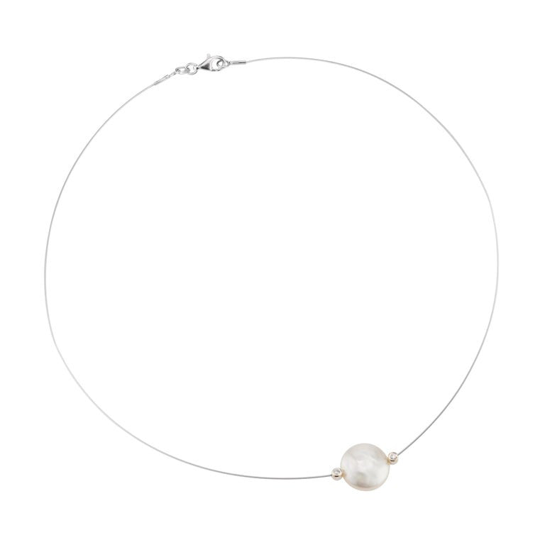 .6 Carat Diamond Cultured Freshwater Pearl White Gold Wire Necklace