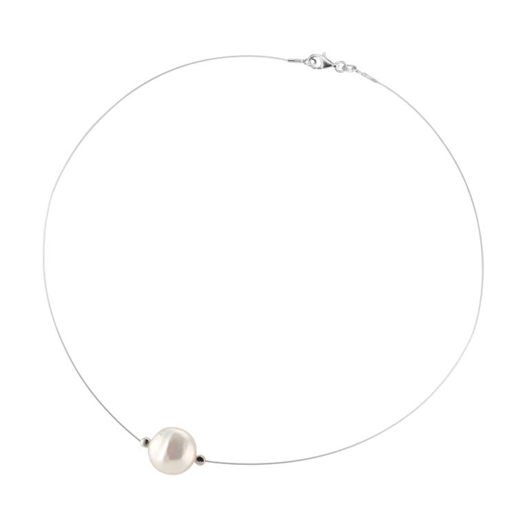 .6 Carat Diamond Cultured Freshwater Pearl White Gold Wire Necklace – image 2