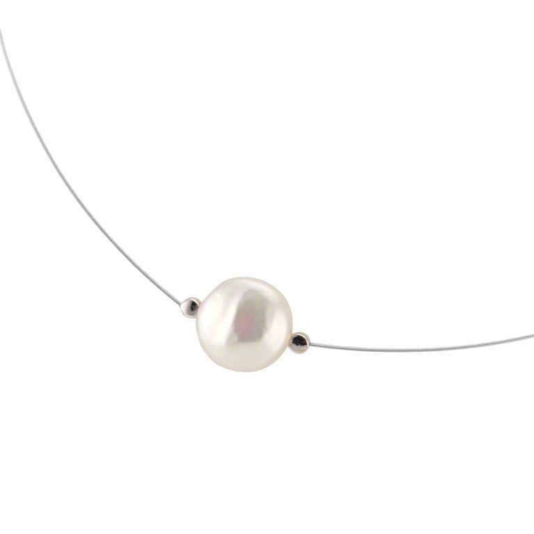 .6 Carat Diamond Cultured Freshwater Pearl White Gold Wire Necklace – image 3