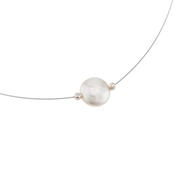 .6 Carat Diamond Cultured Freshwater Pearl White Gold Wire Necklace – image 4