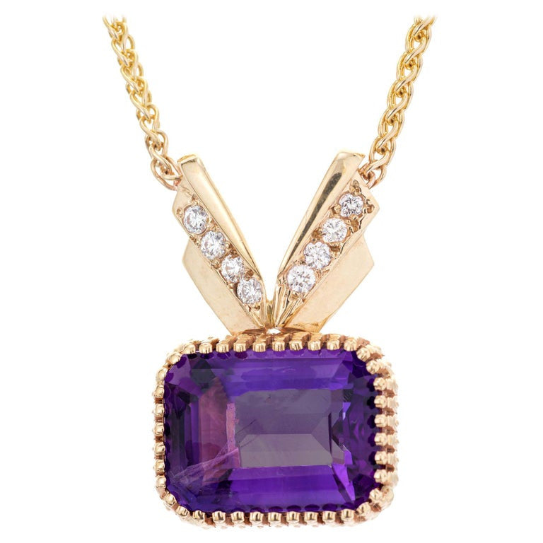 17.00 Carat Amethyst Diamond Gold Pendant Necklace