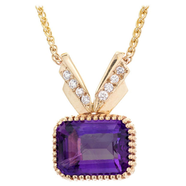 17.00 Carat Amethyst Diamond Gold Pendant Necklace