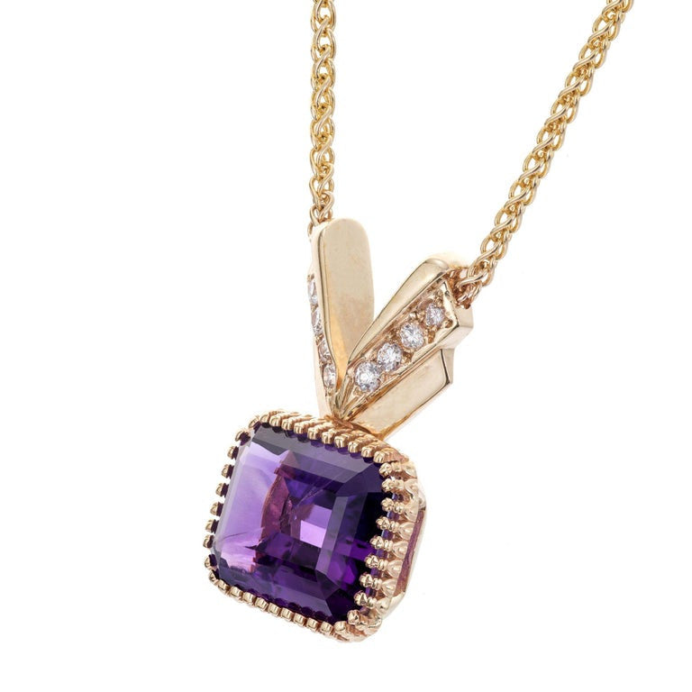 17.00 Carat Amethyst Diamond Gold Pendant Necklace – image 2