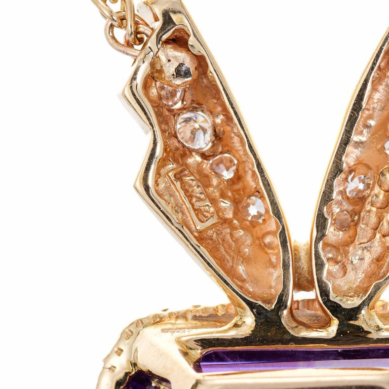 17.00 Carat Amethyst Diamond Gold Pendant Necklace – image 5