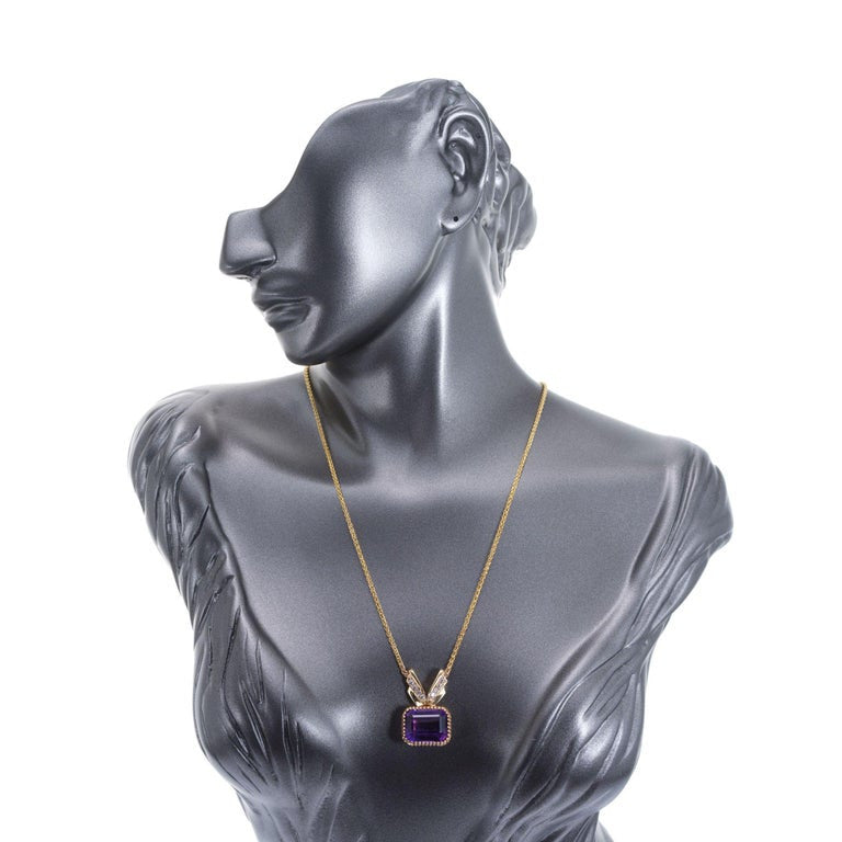 17.00 Carat Amethyst Diamond Gold Pendant Necklace – image 4