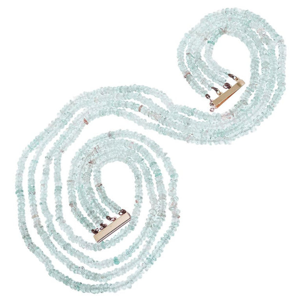 125.00 Carat Aqua Beads Yellow Gold Multi-Strand Beaded Necklace