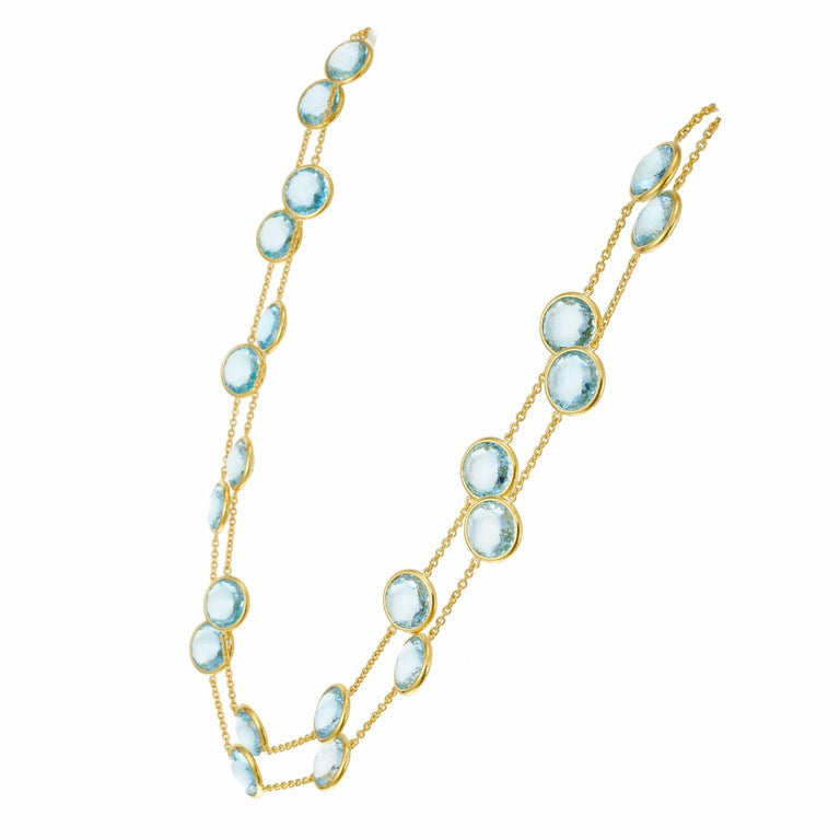 200 Carat Blue Topaz Yellow Gold Station Necklace – image 2