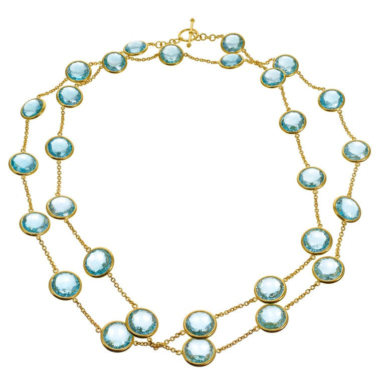 200 Carat Blue Topaz Yellow Gold Station Necklace – image 3