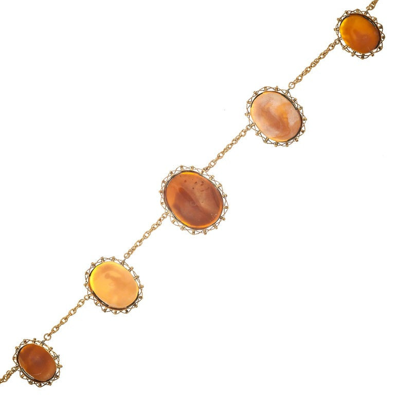 Vintage 5 Cameo 14k Gold 1940s Carved Shell 20 Inch Necklace – image 5