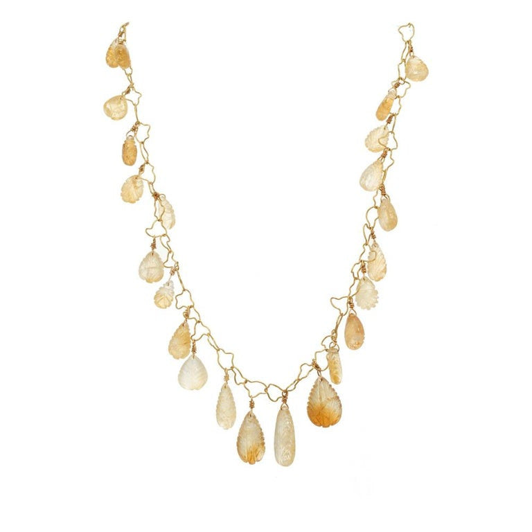 145.00 Carat Citrine Carved Quartz Yellow Gold Adjustable Necklace – image 2