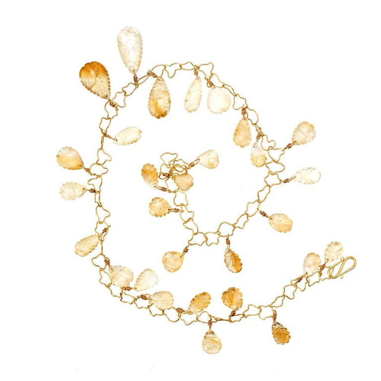 145.00 Carat Citrine Carved Quartz Yellow Gold Adjustable Necklace – image 6