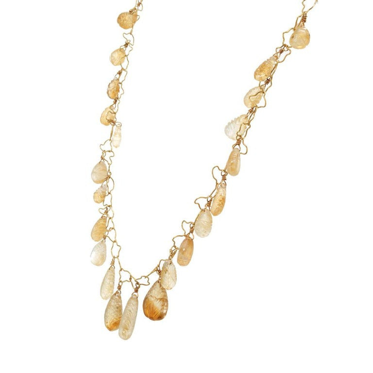 145.00 Carat Citrine Carved Quartz Yellow Gold Adjustable Necklace – image 5