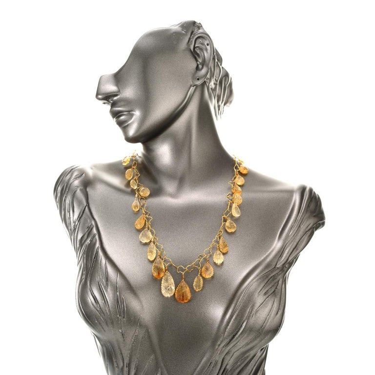 145.00 Carat Citrine Carved Quartz Yellow Gold Adjustable Necklace – image 3