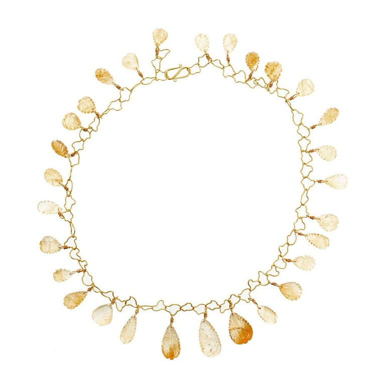 145.00 Carat Citrine Carved Quartz Yellow Gold Adjustable Necklace – image 4