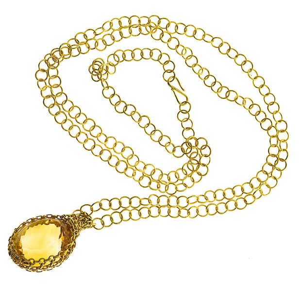 Golden Yellow Chain Link Citrine Large Pendant 18k Yellow Gold