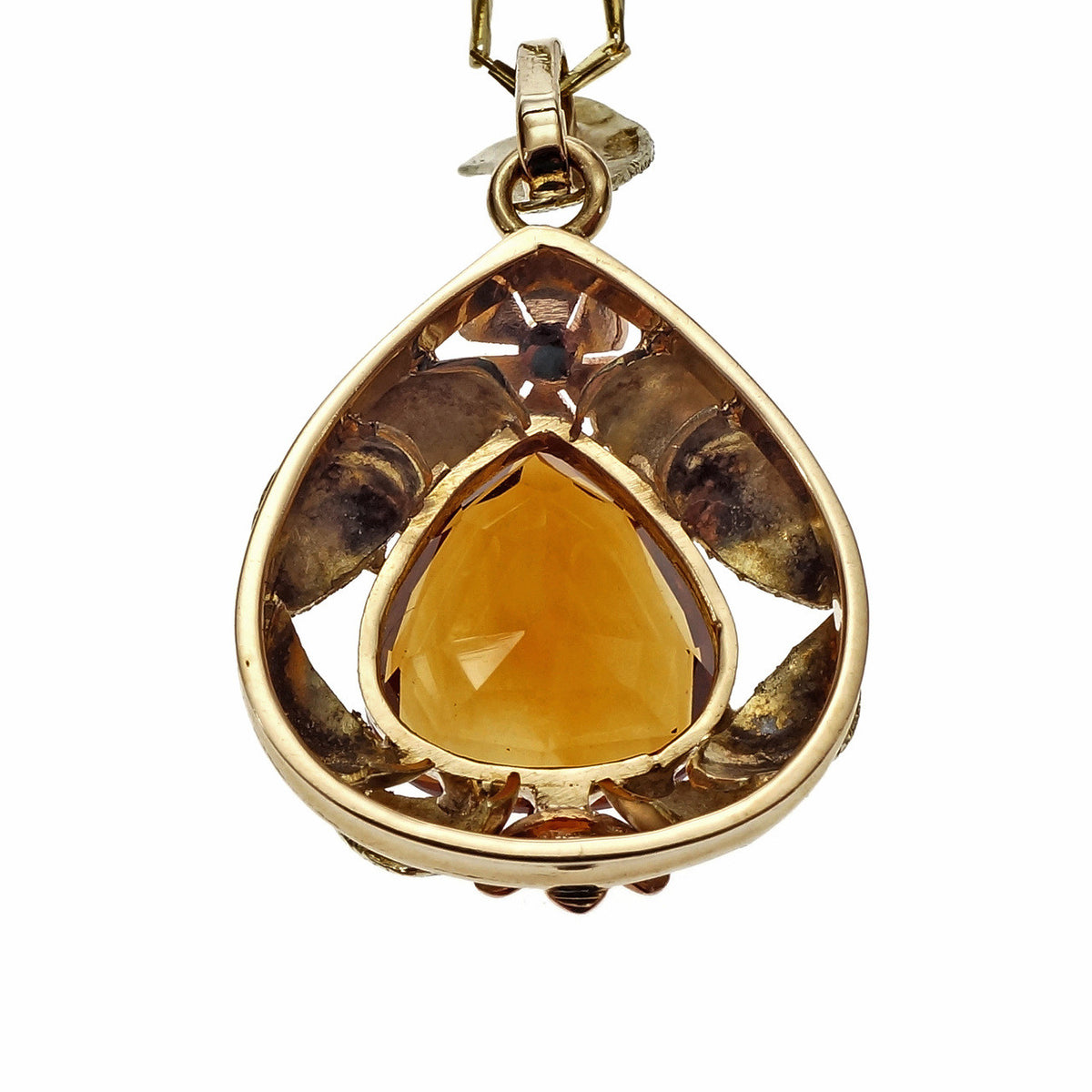 Vintage 1940 Orange Citrine Pendant Pink & Yellow 18k Gold – image 3
