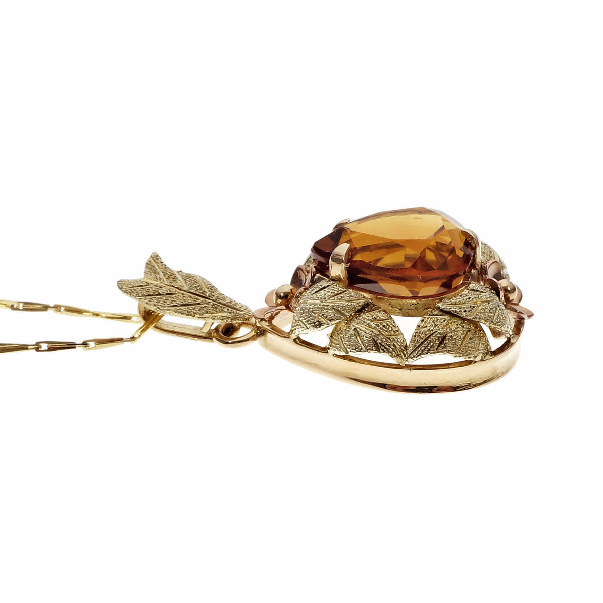 Vintage 1940 Orange Citrine Pendant Pink & Yellow 18k Gold – image 4