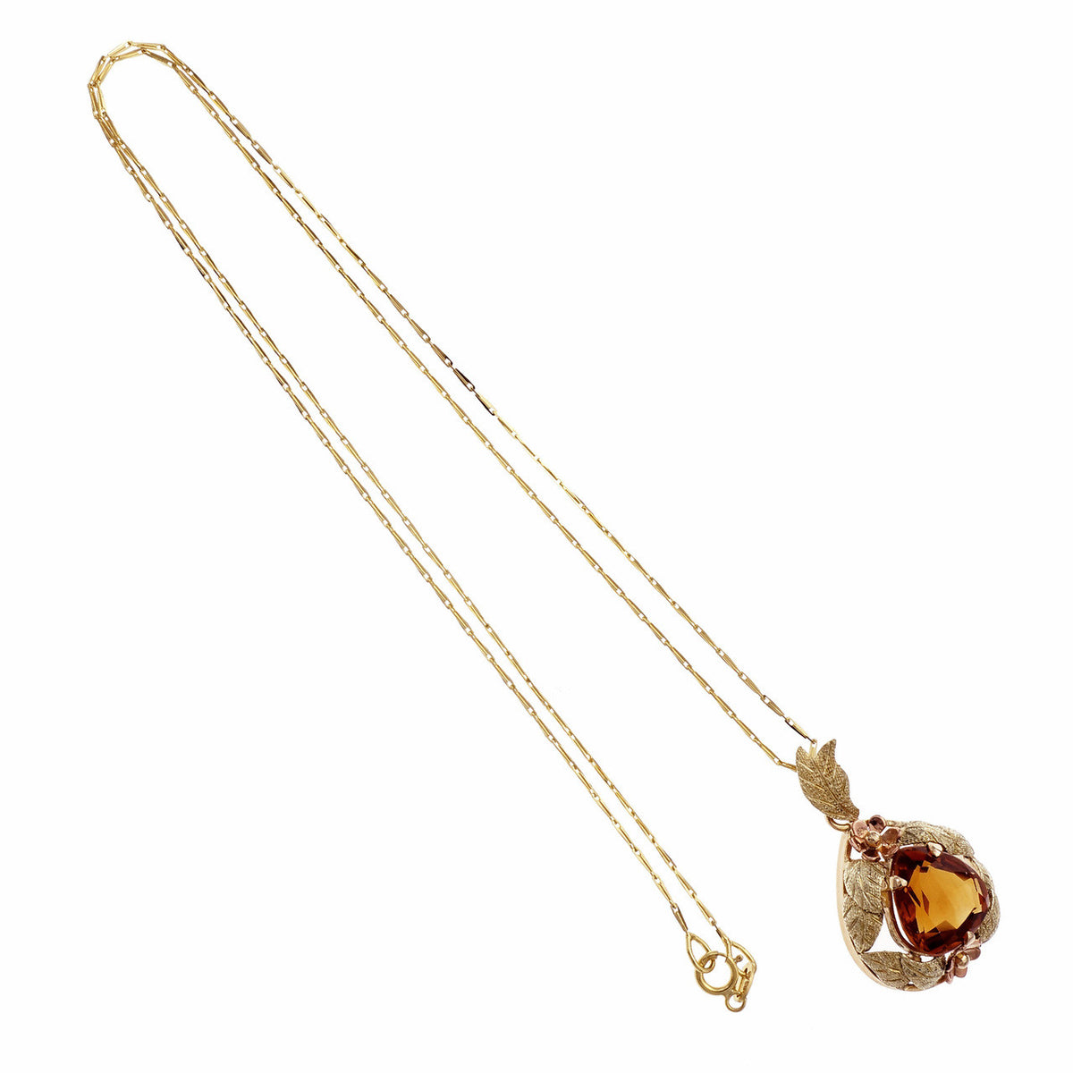 Vintage 1940 Orange Citrine Pendant Pink & Yellow 18k Gold
