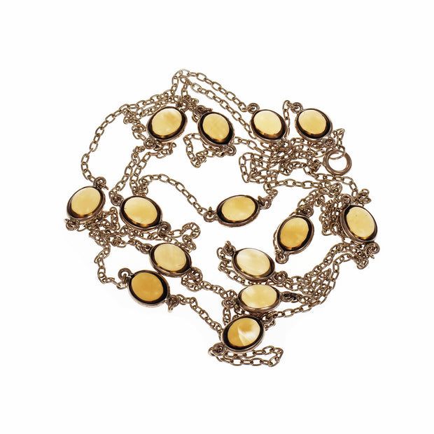 Vintage 1940 42 Inch Citrine Long Chain 14k Yellow Gold Necklace