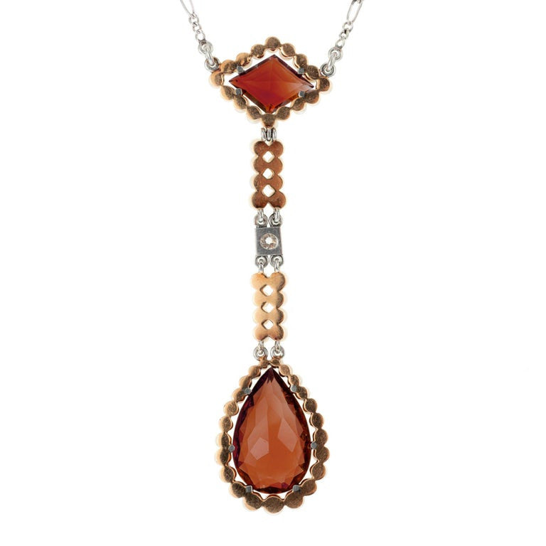 Citrine Pearl Diamond Rose Gold Platinum Lavaliere Art Deco Pendant Necklace – image 3