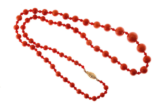 Vintage High Lustre Natural Color Orange Untreated Coral Bead 27 Inch Necklace