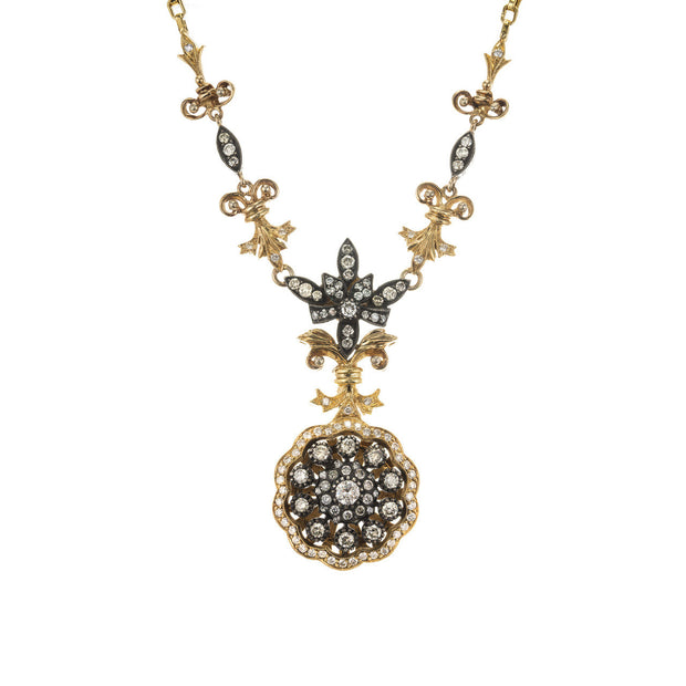 Etruscan Style 2.60ct Diamond 18k + Silver Necklace