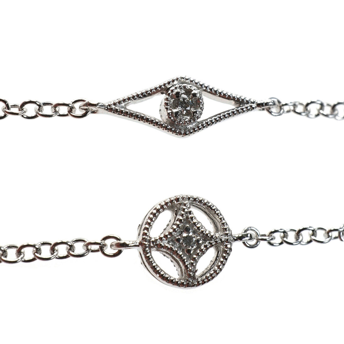 Diamond Station Necklace 36 Inches 14k White Gold – image 2