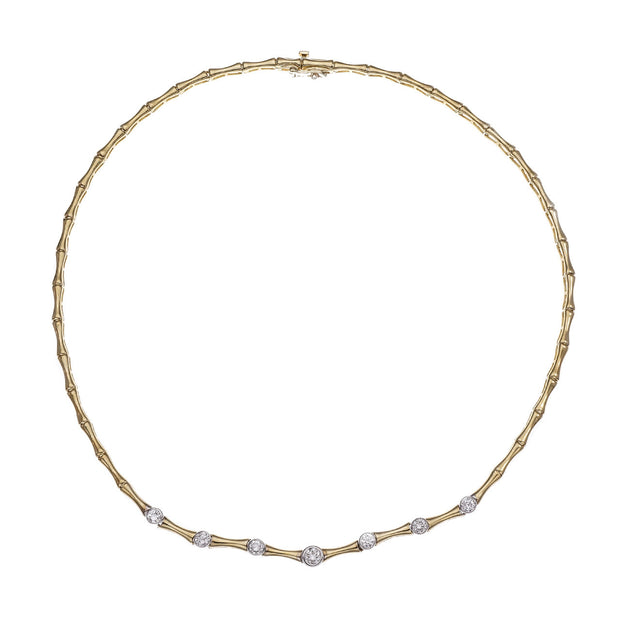 Italian Hinged Link 7 Diamond Necklace 14k Yellow Gold