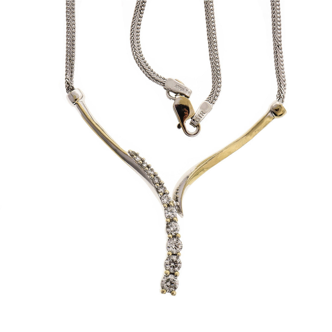 Designer “Y” Style Diamond Necklace 14k White Gold – image 2