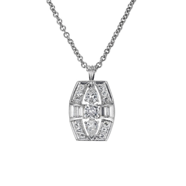 1.30 Carat Diamond Platinum Retro Style Pendant Necklace